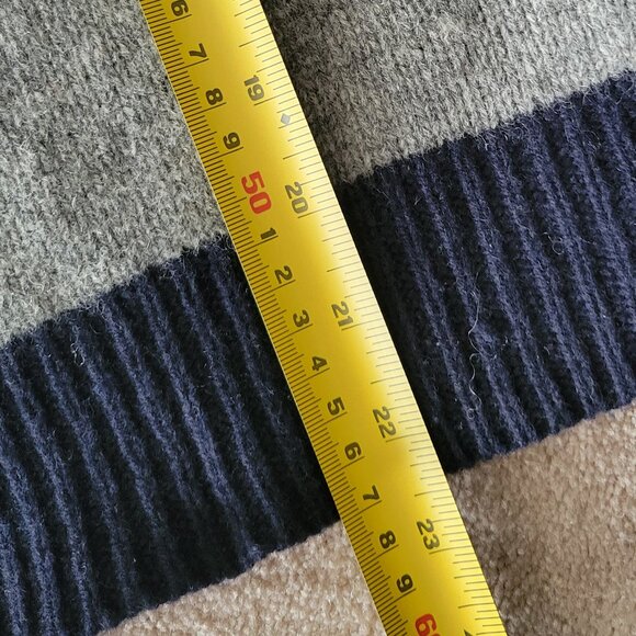 J. Crew Lambs Wool Crew Neck Striped Sweater Navy Gray - Picture 8 of 11